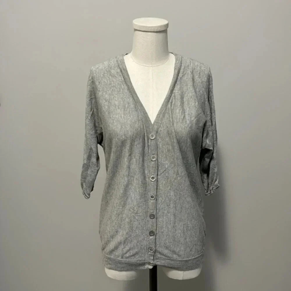 Banjo & Matilda Silk Cashmere Blend V Neck Button Up Cardigan Silver Size XS